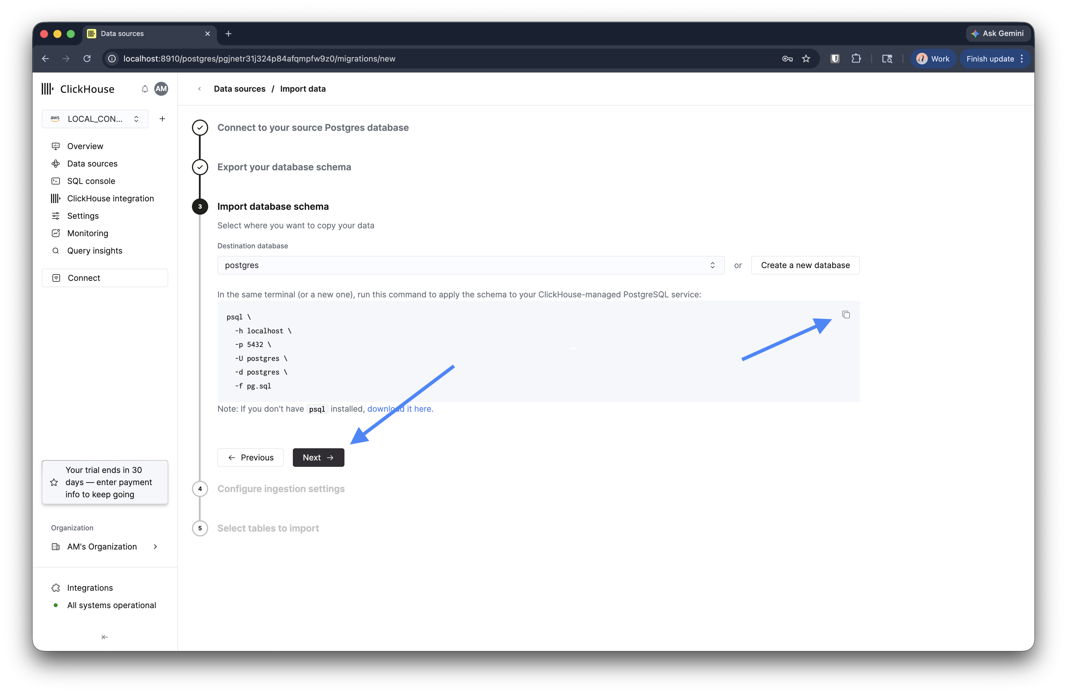 Step 3: psql command for schema import